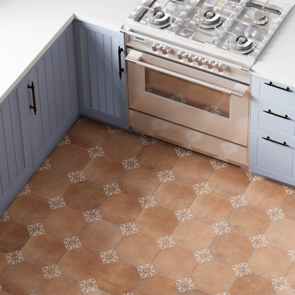 Degas Cotto with White Deco 8-7/8 in. x 8-7/8 in. Porcelain Floor and Wall Tile