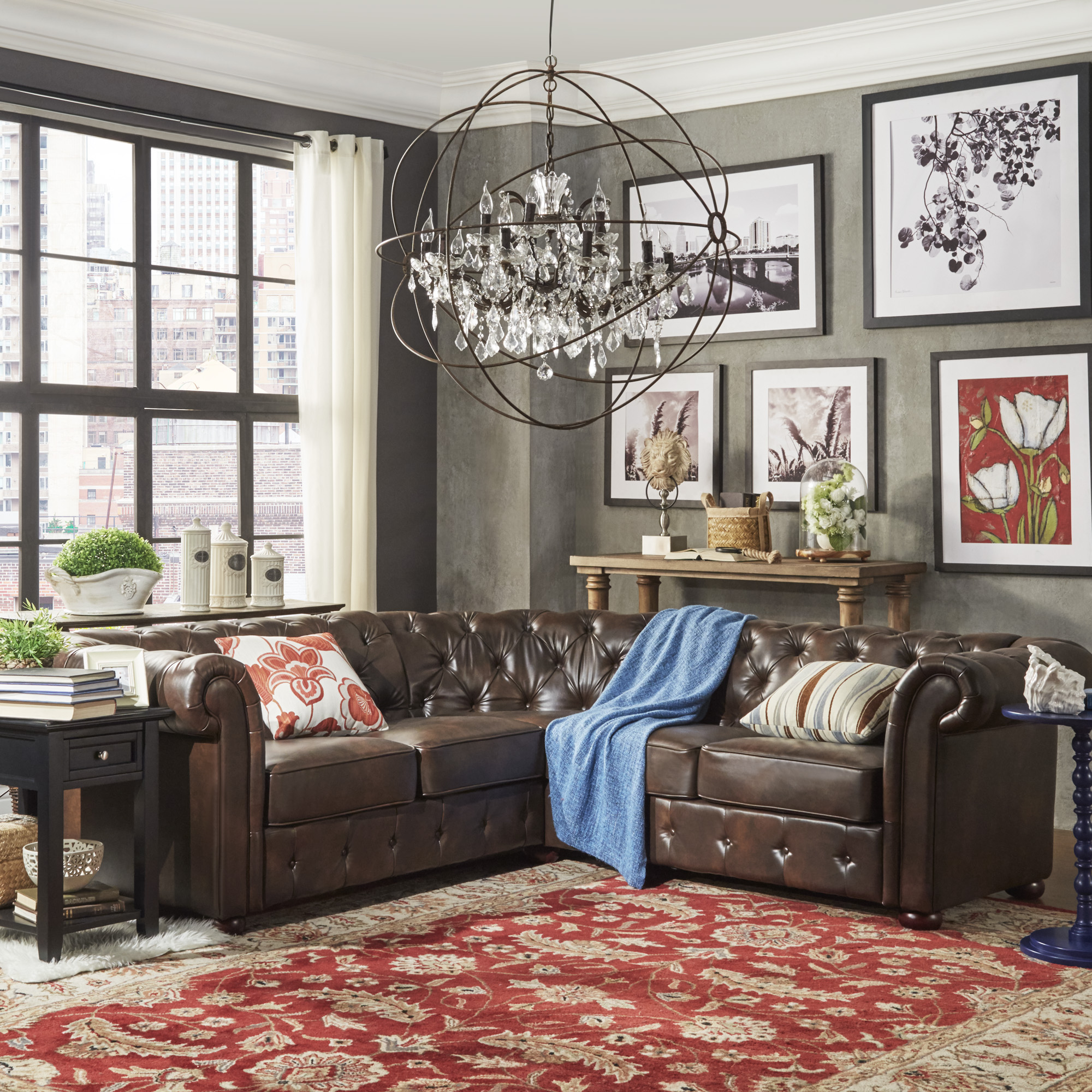 5-Seat L-Shaped Chesterfield Sectional Sofa
