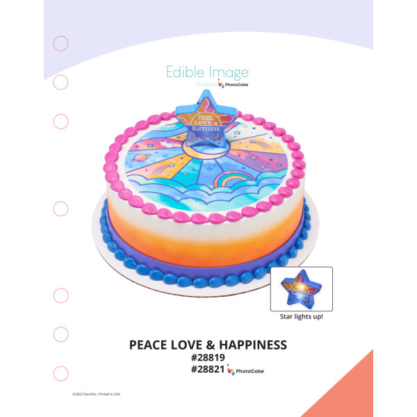 Peace Love & Happiness The Magic of Cakes® PhotoCake® Enhanced Round Background Page