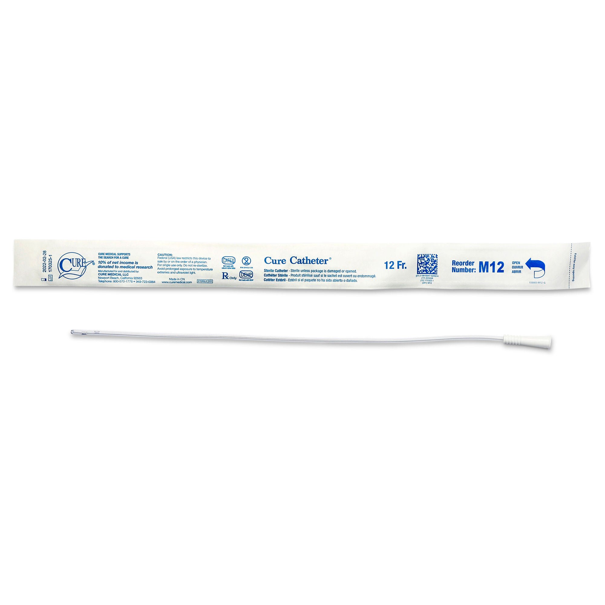 Cure Catheter™ Male Intermittent Catheter, 12 Fr., Straight