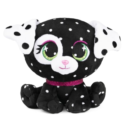 P.Lushes Designer Fashion Pets Dottie Woofington Premium Dog Stuffed Animal Soft Plush with Glitter Sparkle, Black and White, 6”