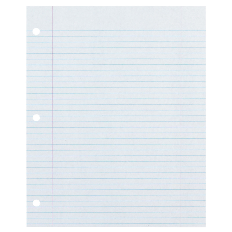 Recycled Filler Paper, White, 3-Hole Punched, 9/32" Ruled w/ Margin 8-1/2" x 11", 500 Sheets