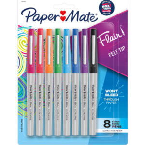 Paper Mate&reg; Flair Felt Tip Pens, Ultra Fine Point (0.4mm), Assorted Colors, 8 Count