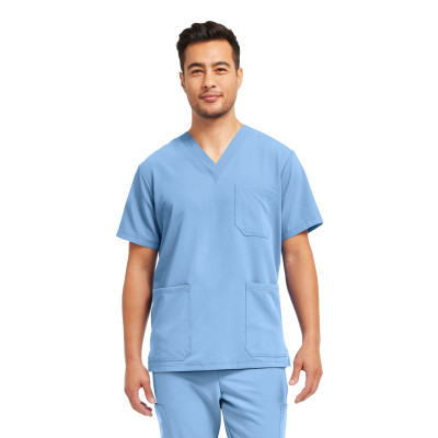 White Cross V-Tess WT149 Men&#8216;s 3 Pocket Tuckable Fade Resistant Scrub Top WSL-White Cross