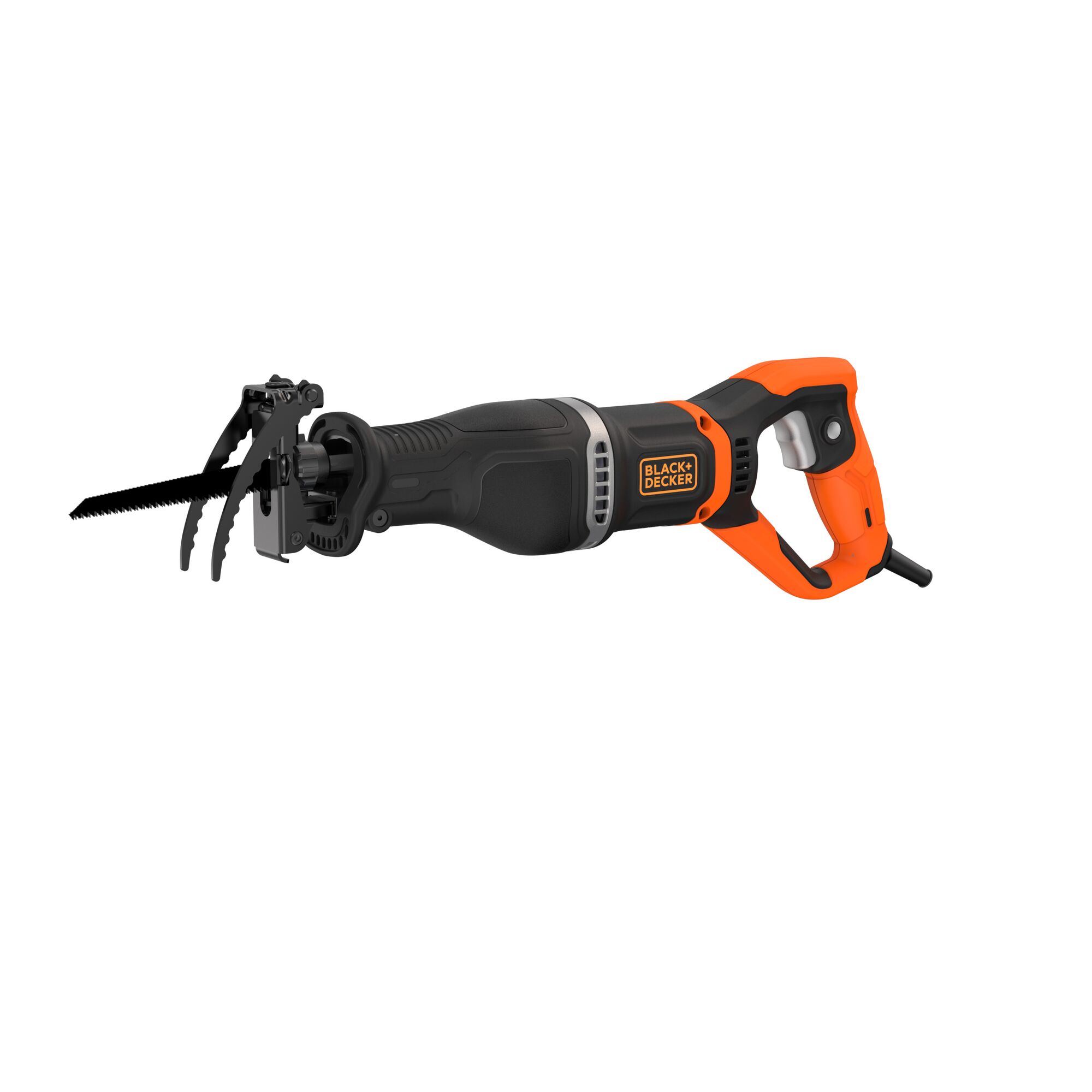 Right angle view of BLACK+DECKER Electric Pruning Saw With Branch Holder, 7 Amp on white background