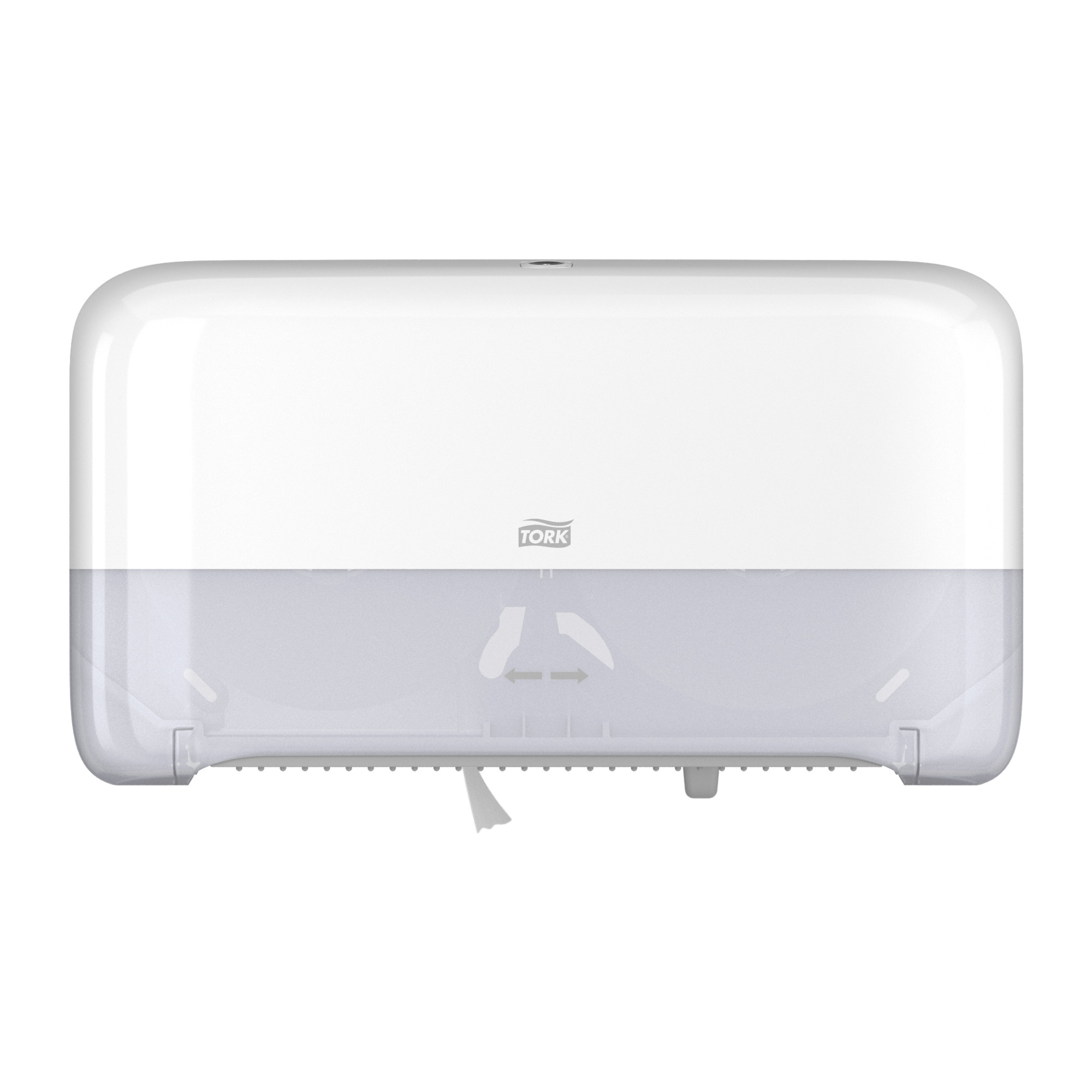 Toiletpapirdispenser, Til mini jumboruller, Udvendig oprulning, Hvid, Tork Mini Jumbo Twin T2