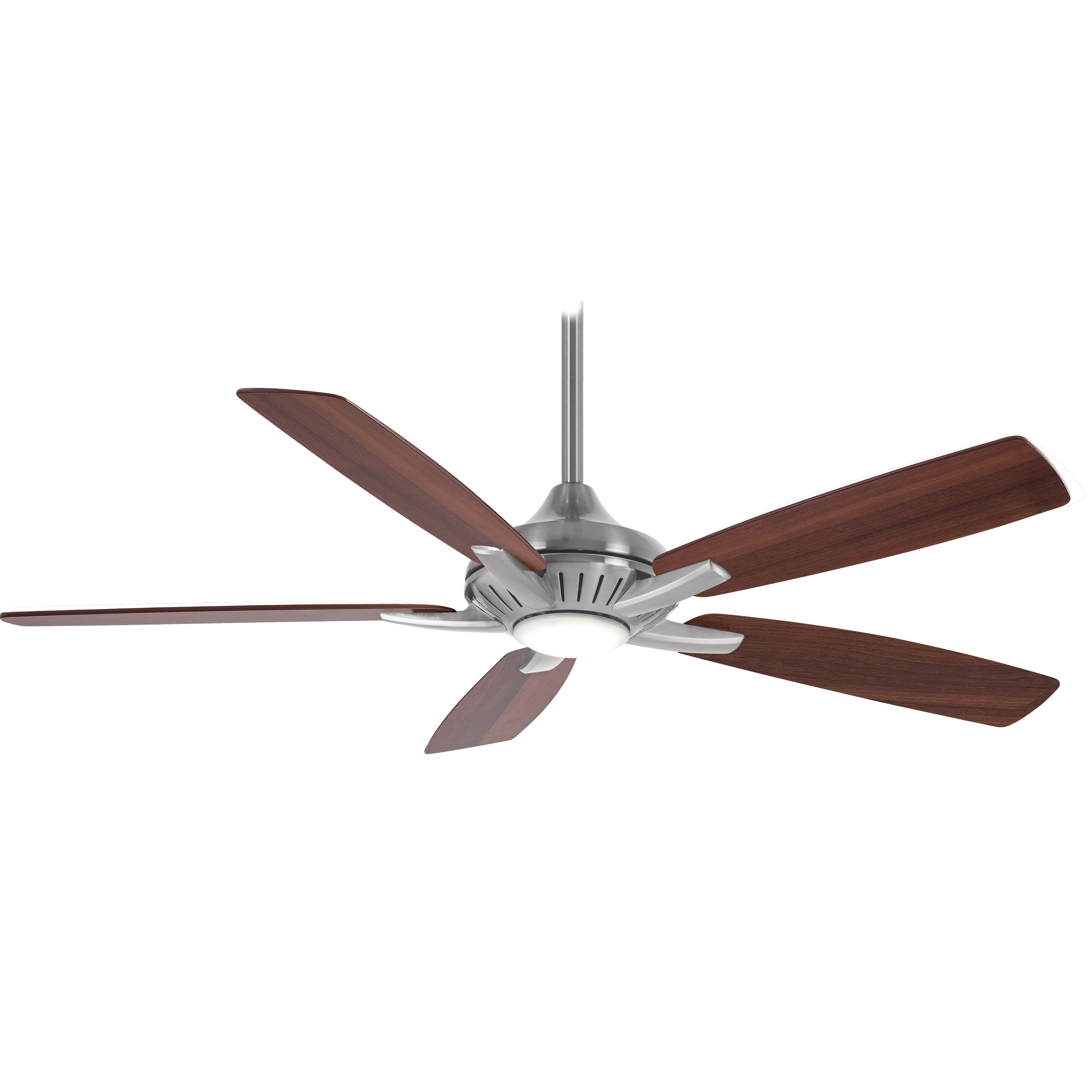 The Dyno combines practical functionality with transitional style, featuring integrated LED lighting, reversible wood-tone blades, and a brushed nickel finish that complements various décor styles. - alternate view