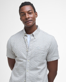 Cresswell Seersucker Regular Short-Sleeved Shirt Stone