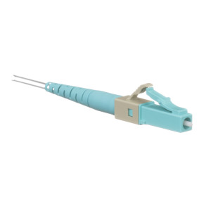 Fusion Splice Fiber Optic Connector, Multimode OM2/OM3/OM4, LC Connector, Pre-Polished, Simplex Style, 0.9 mm O.D., Aqua