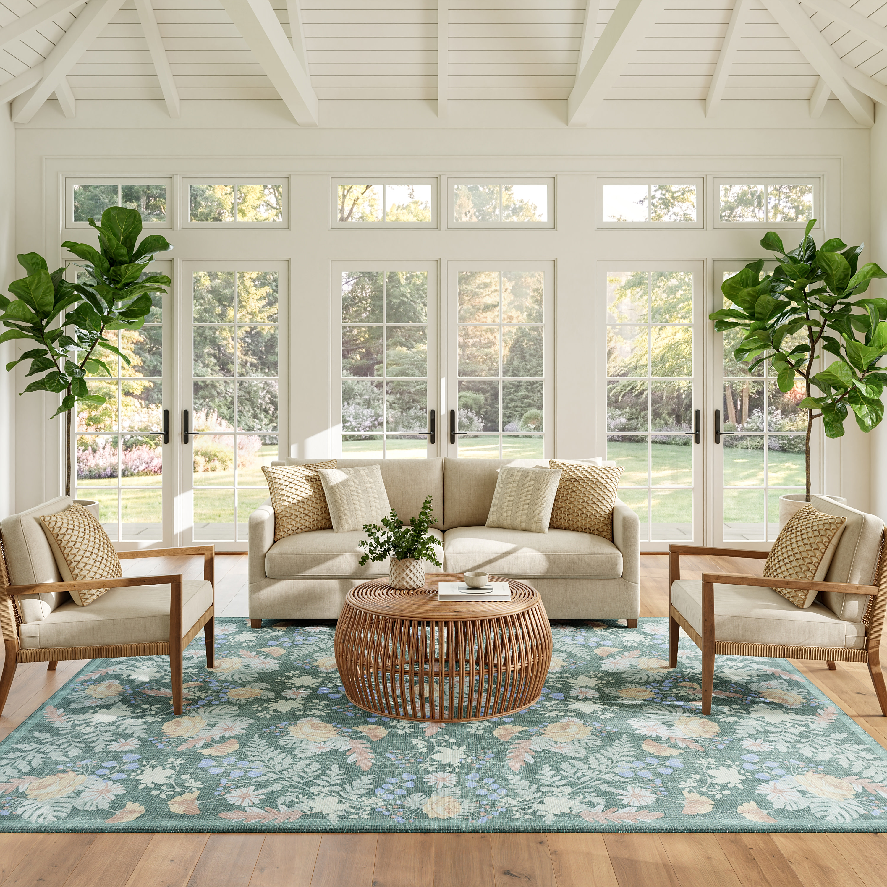 Nourison Botanical Washables 4' x 6' Green Multicolor Farmhouse Indoor Rug