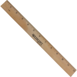 Wood Ruler, Metric and 1/16 in Scale With Single Metal Edge, 12 in Long