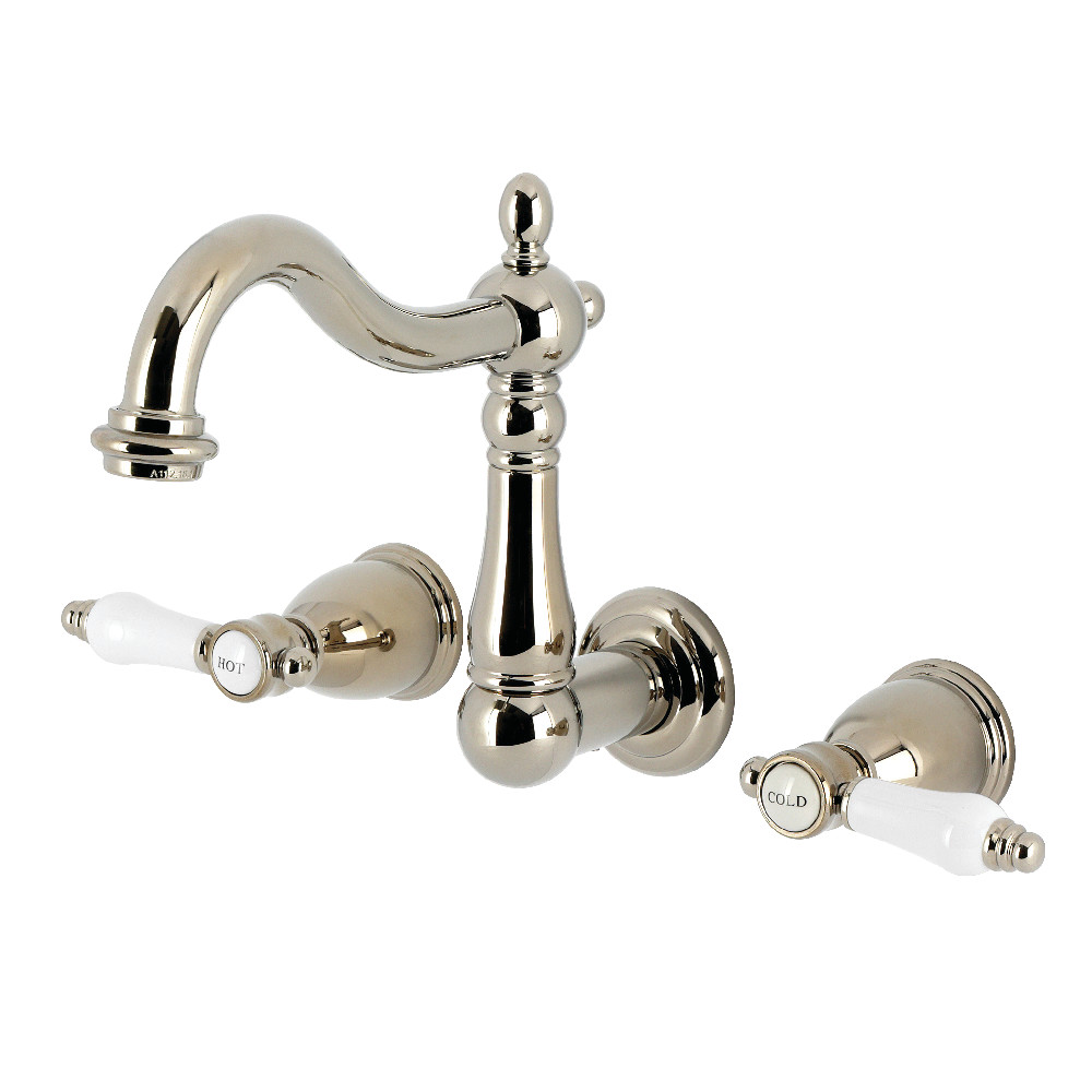 Double-Handle 3-Hole Wall Mount Bathroom Faucet, Polished Nickel with 7 Finish Options Double-Handle 3-Hole Wall Mount Bathroom Faucet, Polished Nickel with 7 Finish Options
