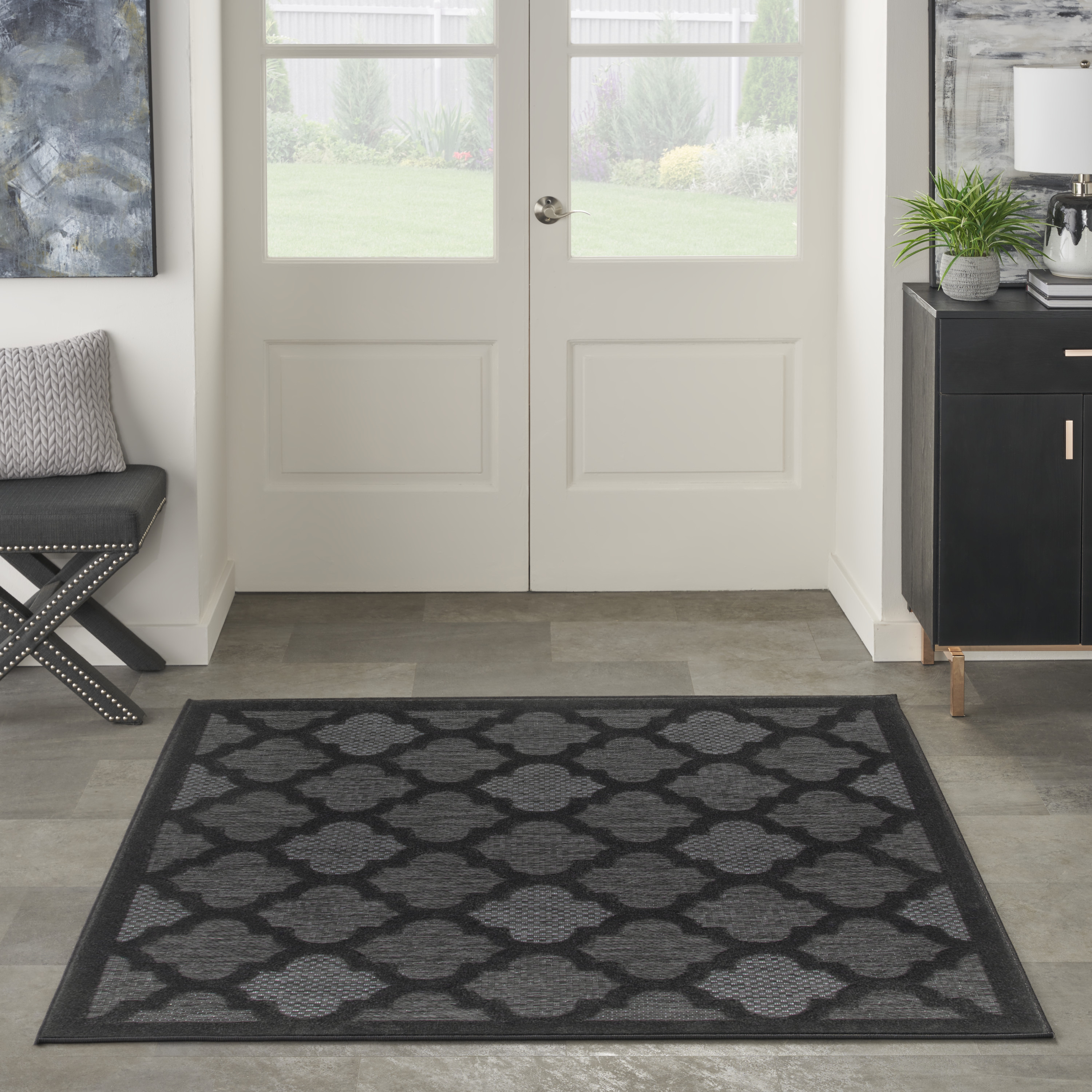 Nourison Easy Care 5' x Square Charcoal Black Modern Rug