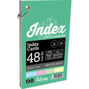 Ring-Bound Lined Index Cards, Portrait, 5 x 3 Inches, 4 Assorted Colors, 48 Cards