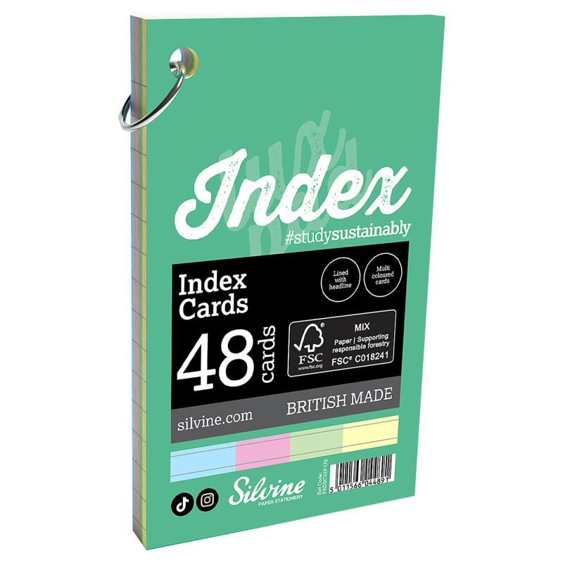 Ring-Bound Lined Index Cards, Portrait, 5 x 3 Inches, 4 Assorted Colors, 48 Cards