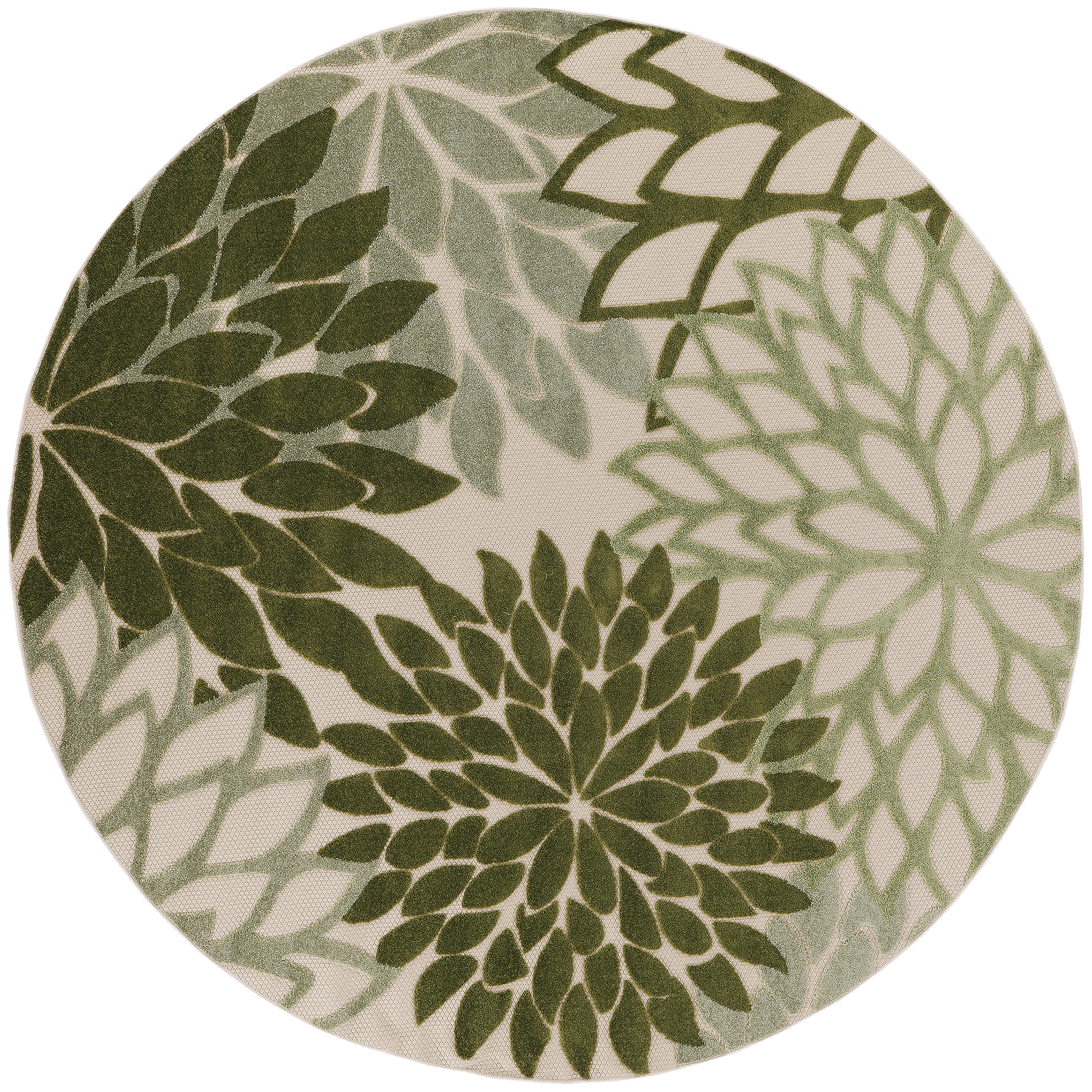 Nourison Aloha 7'10" x Round Ivory Green Tropical Rug