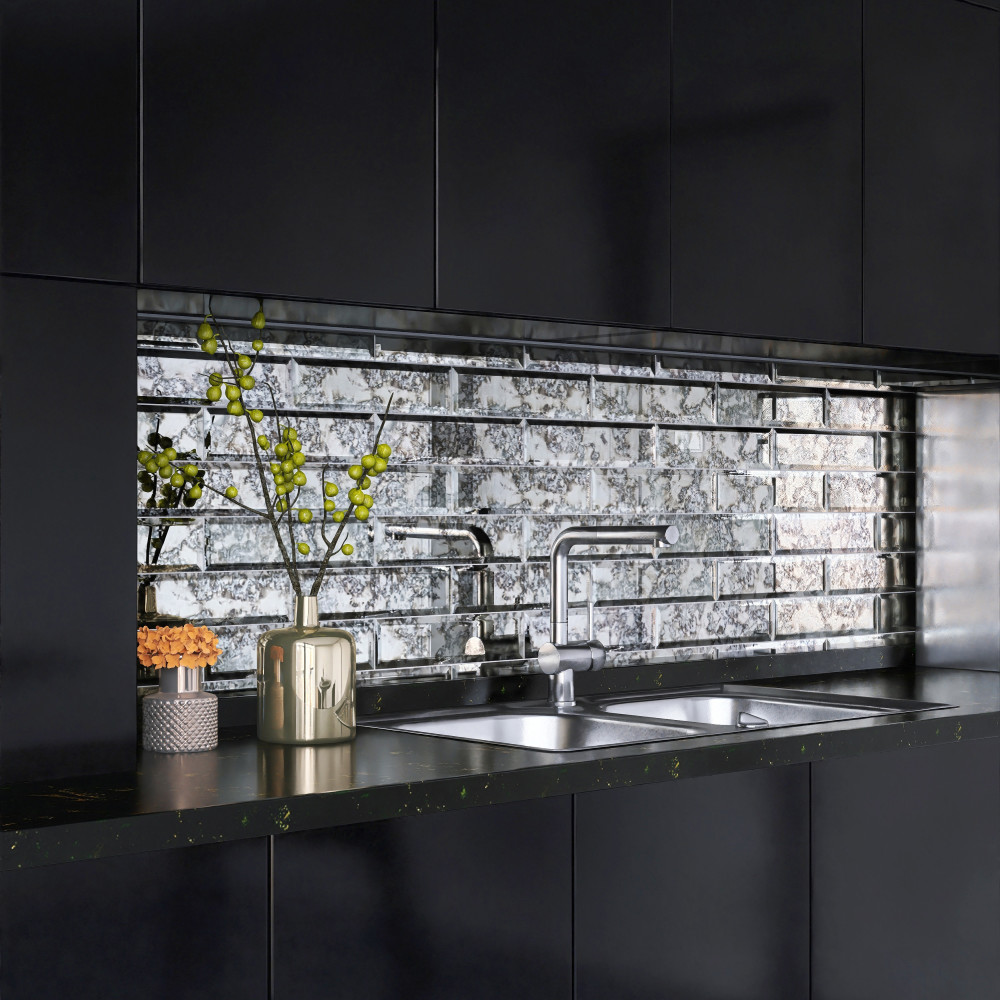 Lustre Beveled Antique Mirror 3 in. x 12 in. Glass Wall Tile