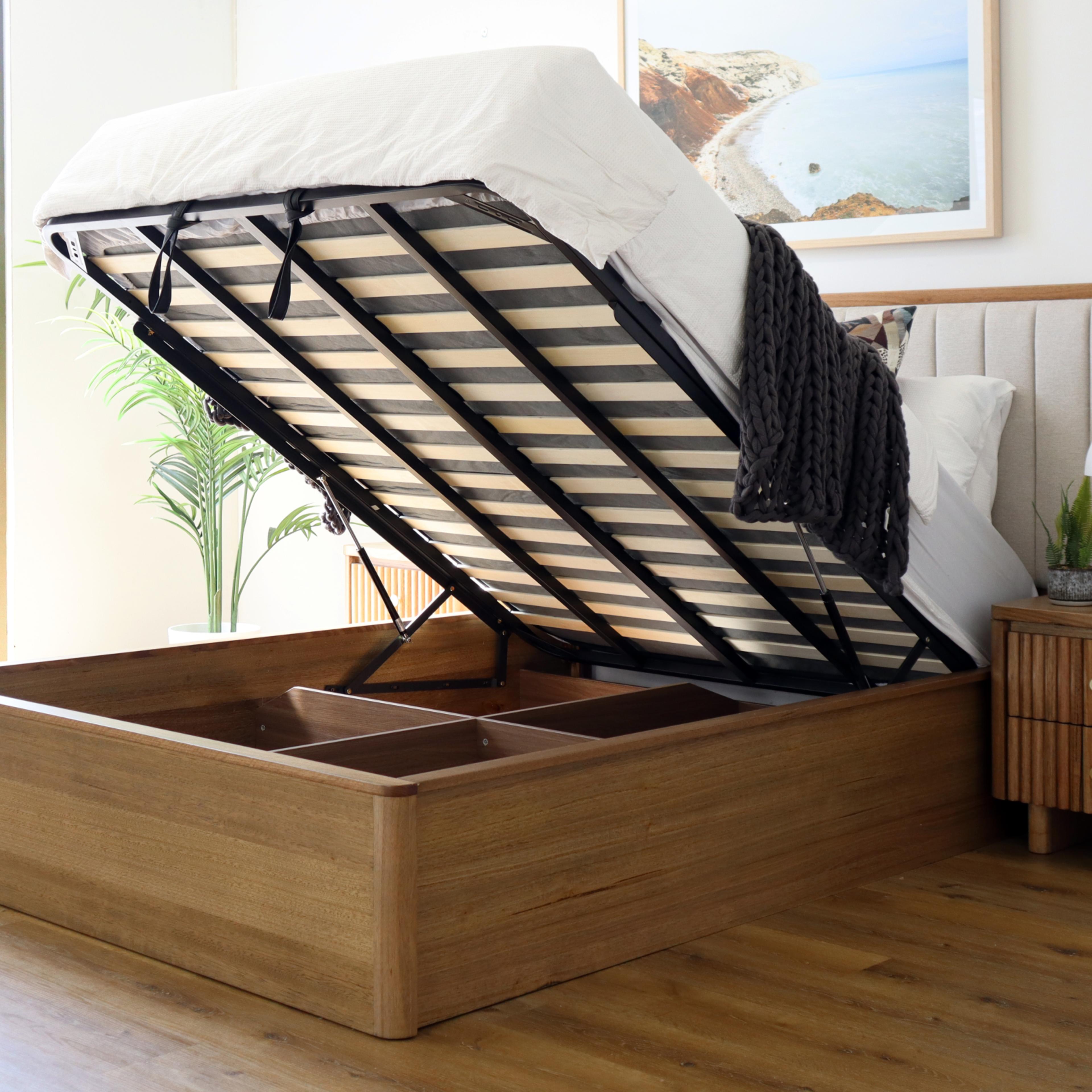 Lifestyle image of the  Clifton Bed Frame, Gas Lift Base, Smoked Oak from Forty Winks