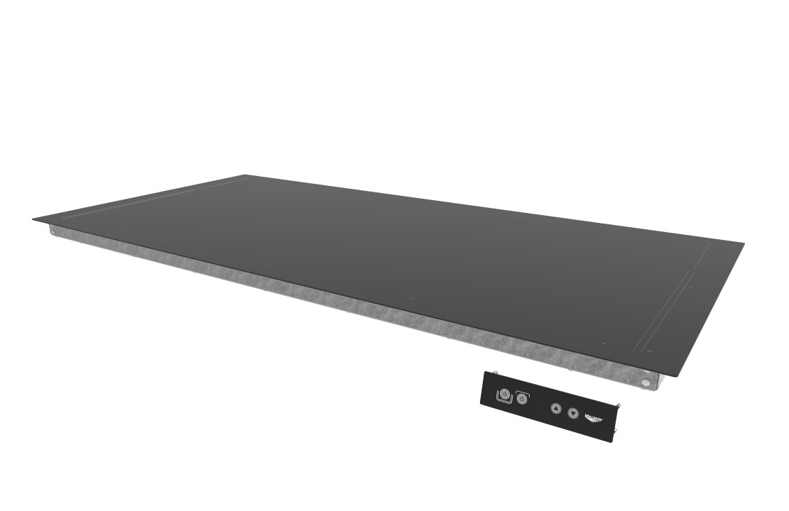 42-inch 120-volt aluminum flush-mount drop-in heated shelf with thermostatic controls and hardcoat strength coating in black