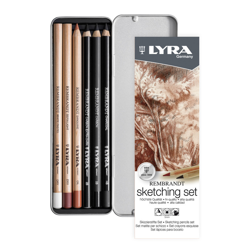 Rembrandt Sketching Pencil Set, Metal Tin, Assorted Colors, 6 Pieces