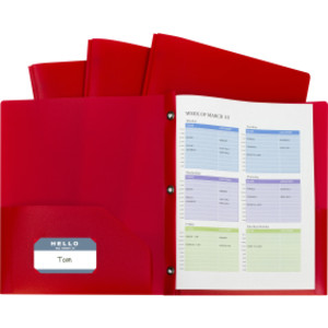 Two-Pocket Heavyweight Poly Portfolio Folder with Prongs, Red, Pack of 10