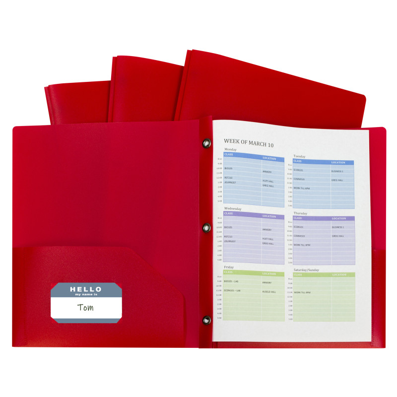 Two-Pocket+Heavyweight+Poly+Portfolio+Folder+with+Prongs%2C+Red%2C+Pack+of+10