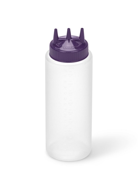 32-ounce Traex® Color-Mate Tri Tip™ wide-mouth clear squeeze dispenser with purple top