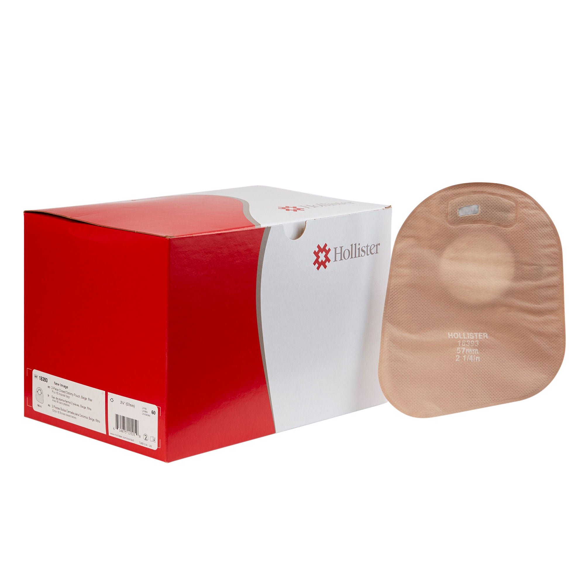 New Image™ 18393 Two-Piece Beige Ostomy Pouch, Pre-cut to Fit 57 mm, Red Match