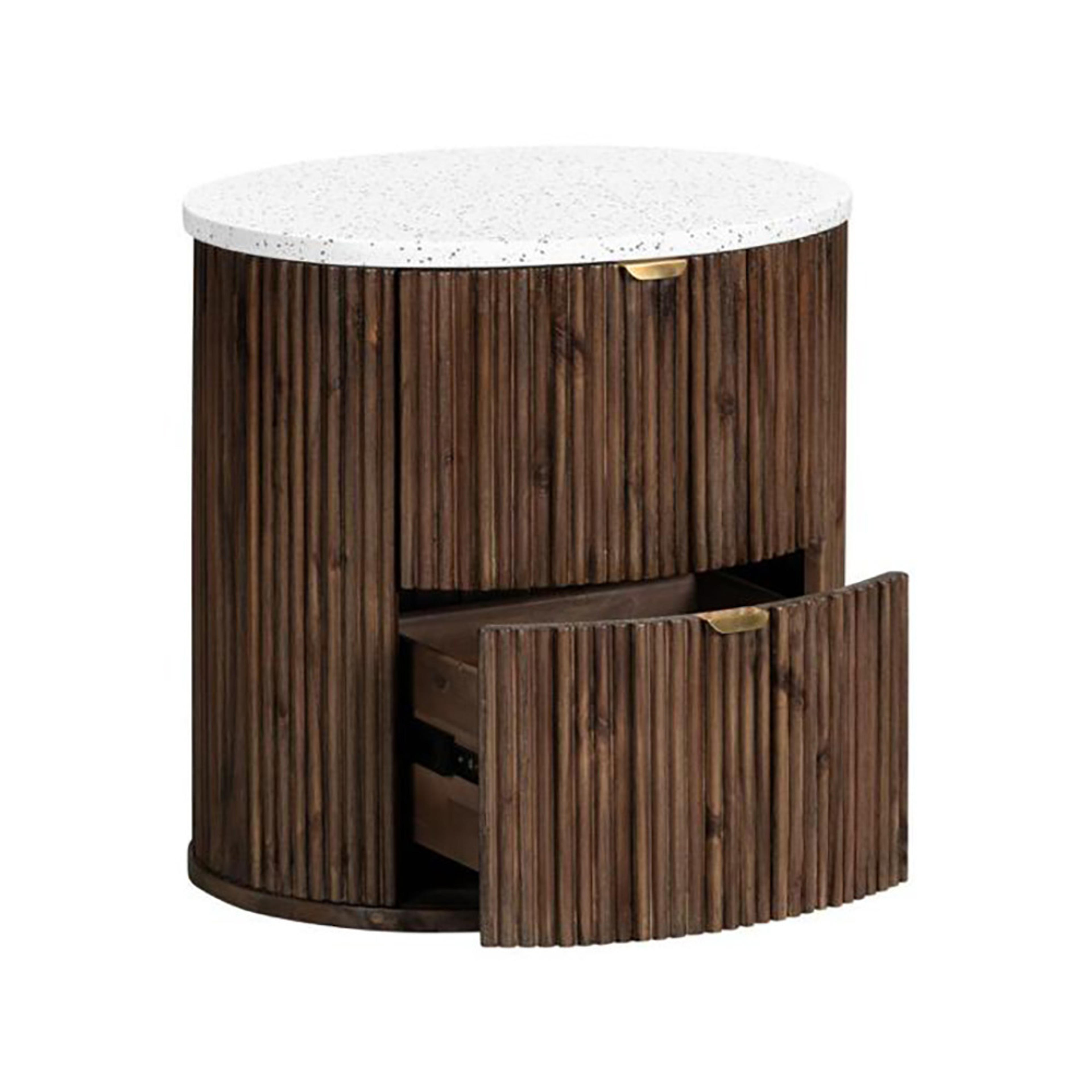 Product image of the  Razzo Bedside Table (2 Drawer), Madera Oak from Forty Winks