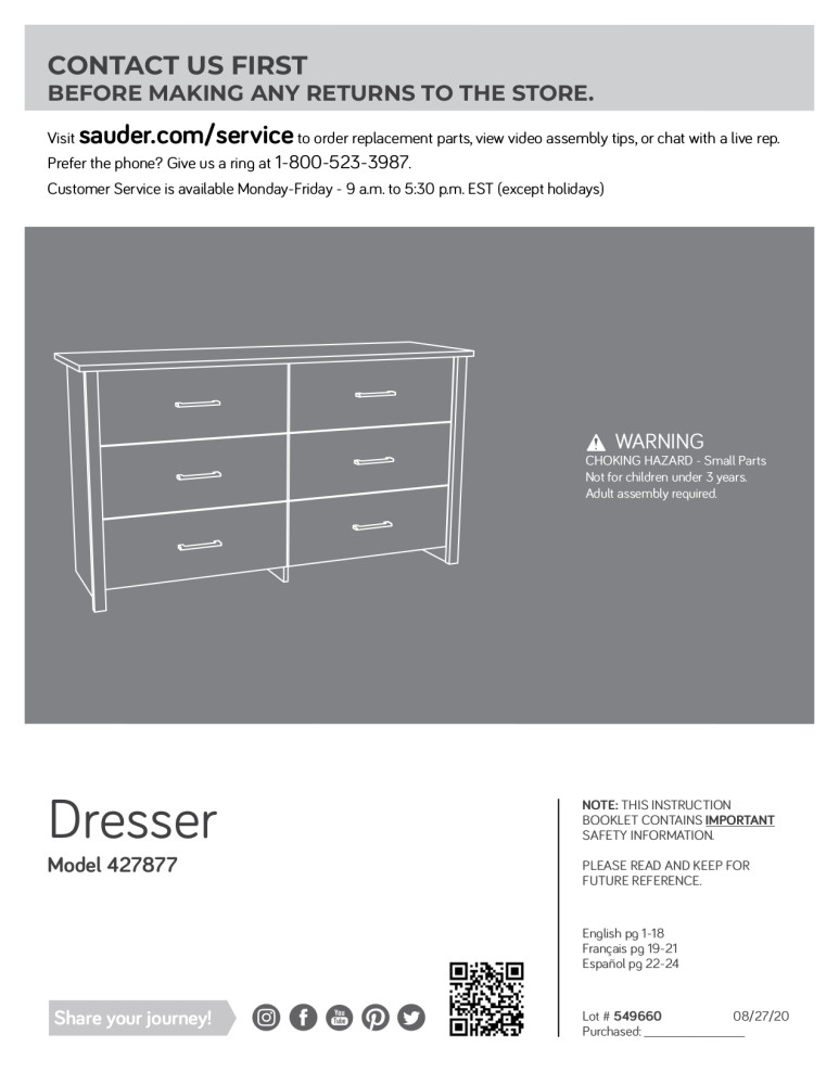 Mainstays Hillside 6Drawer Dresser, Soft White Finish