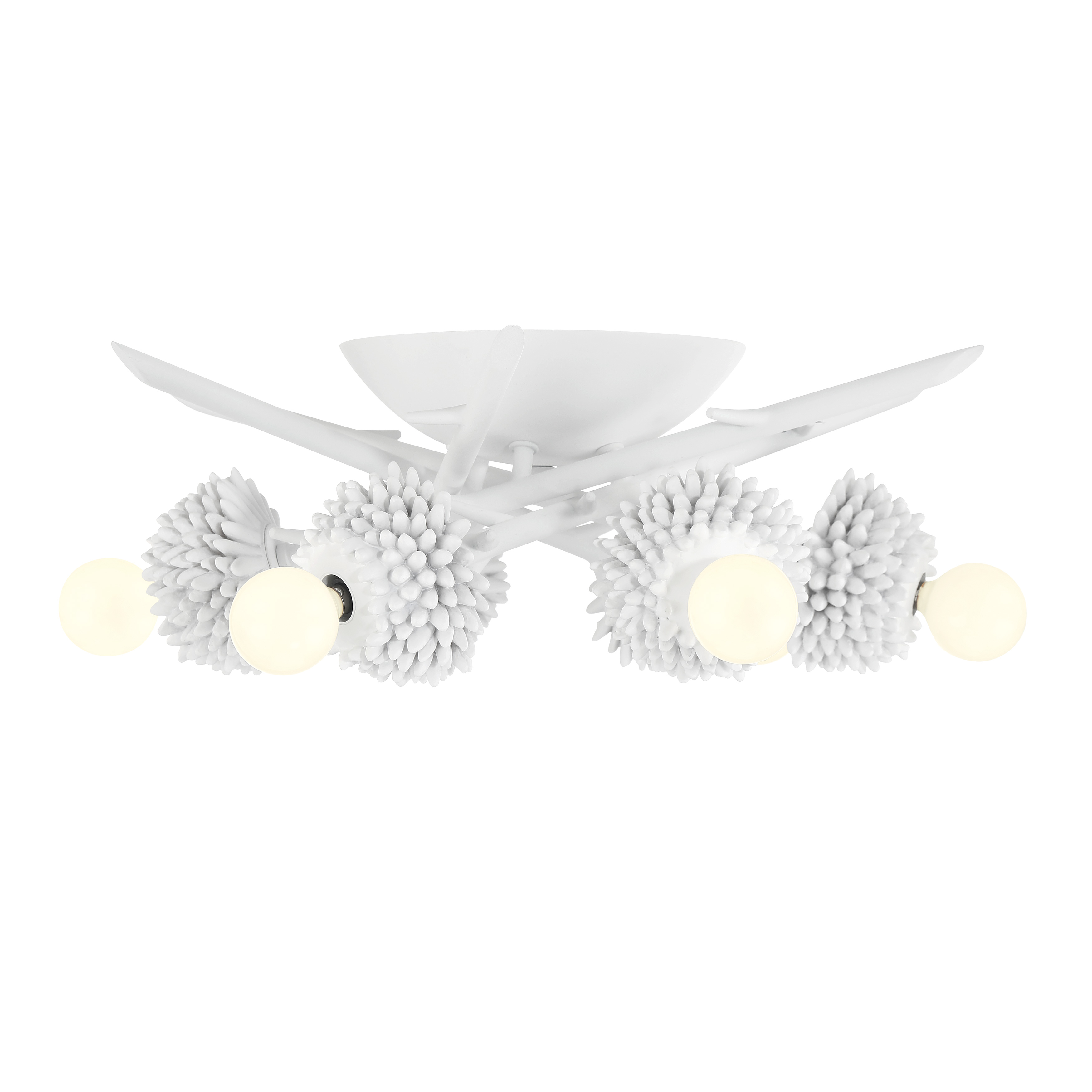Robin Baron's North Fork collection brings sophisticated coastal style to low-ceiling spaces. The Sand White finish and compact 19-inch profile deliver designer aesthetics with practical functionality for smaller rooms. - alternate view
