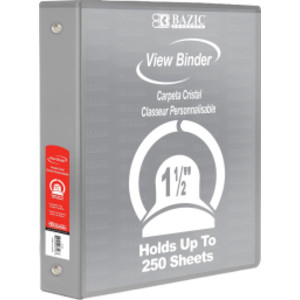 3-Ring View Binder with 2 Pockets, 1.5", Gray