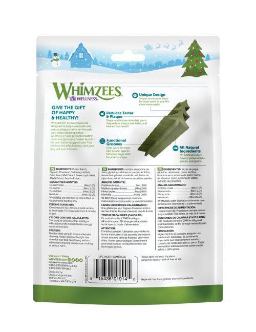 WHIMZEES Winter Shapes back packaging