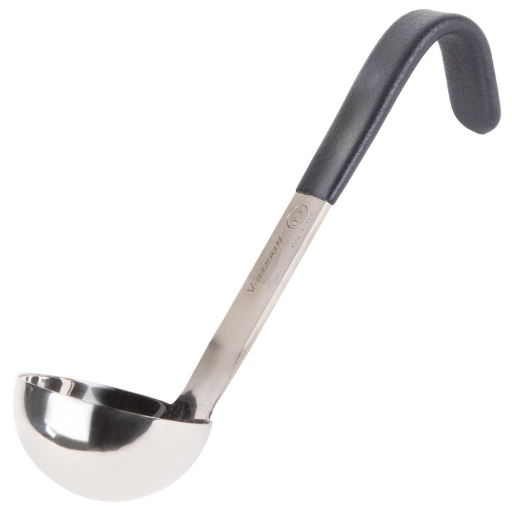 2-ounce one-piece heavy-duty ladle with short black Kool-Touch® handle