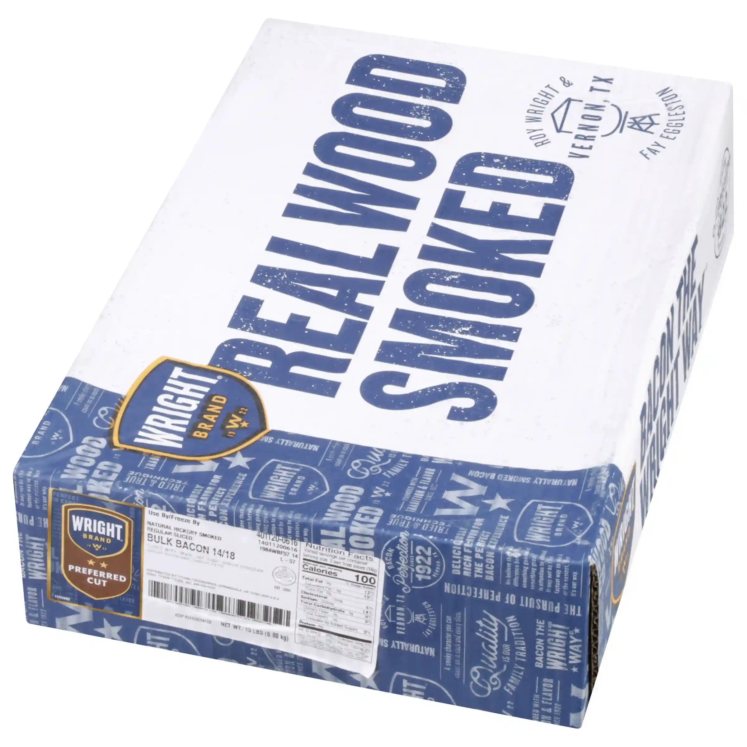 Wright® Brand Naturally Hickory Smoked Regular Sliced Bacon, Bulk, 15 Lbs, 14-18 Slices per Pound, Gas Flushed_image_5