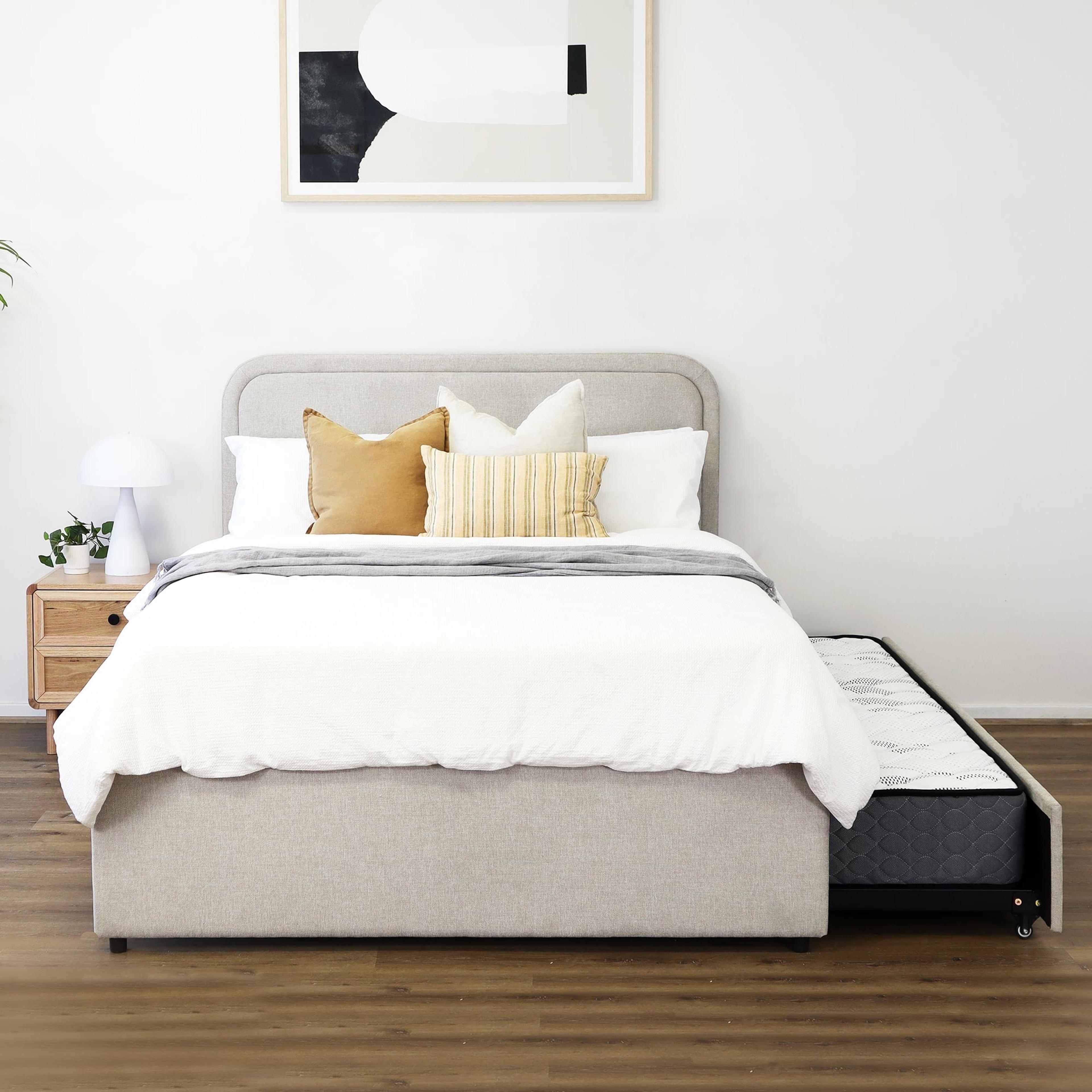 Lifestyle image of the  Eden Bed Frame, Trundle Base, Natural from Forty Winks
