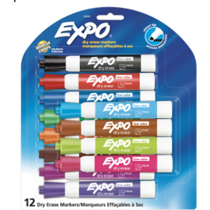 Low Odor Dry Erase Markers, Chisel Tip, Assorted Colors, 12 Count