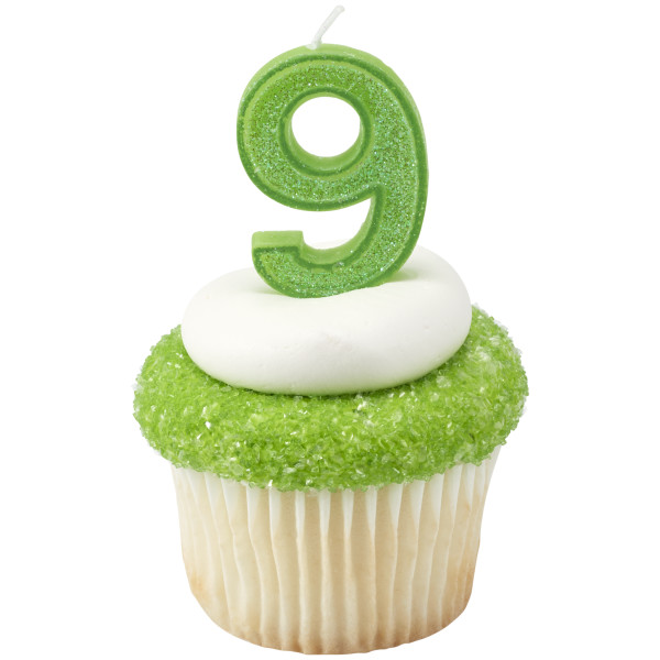 9 Mini Glitter Numeral Candles