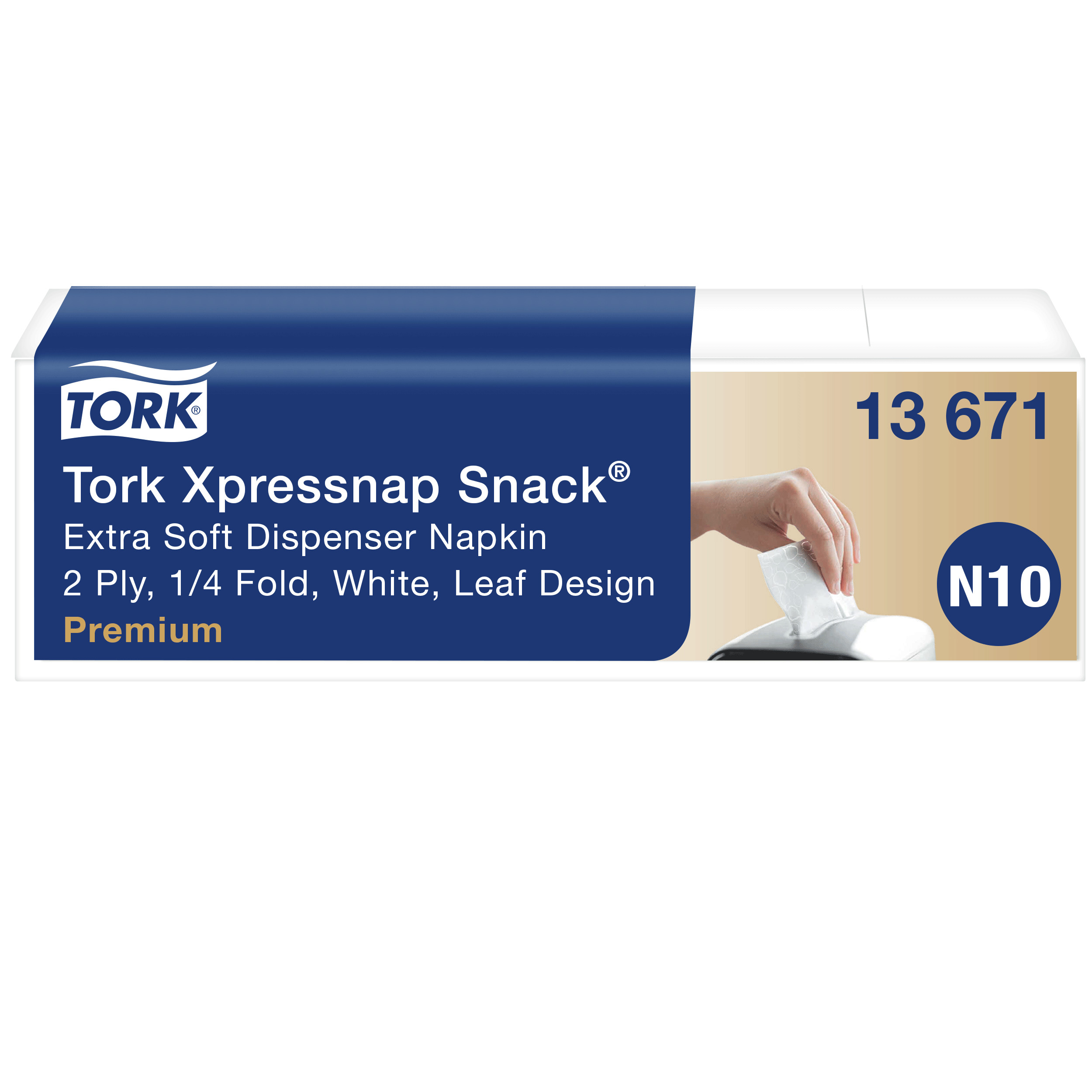 Dispenserservietter, 2 lag, Hvid, 21.3x21.4 cm, 4000 stk, Tork Xpressnap Snack N10