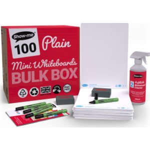 Bulk Box of 100 x Plain/Plain 8" x 12" Whiteboards, with Pens, Erasers, Cleaner