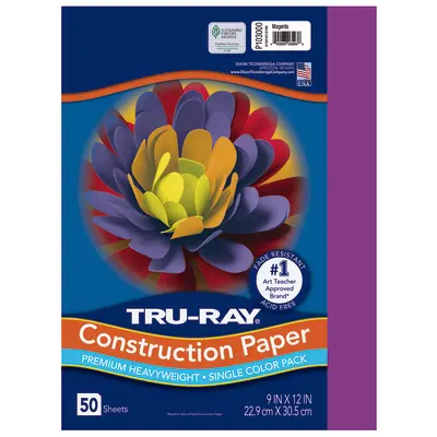 Tru-Ray Premium Heavyweight Construction Paper, Magenta, 9"x 12", 50 Sheets
