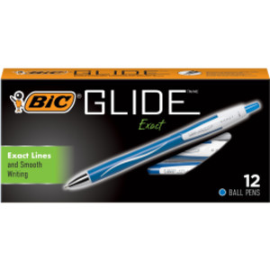 Glide&trade; Exact Retractable Ball Point Pen, Fine Point (0.7 mm), Blue, 12-Count