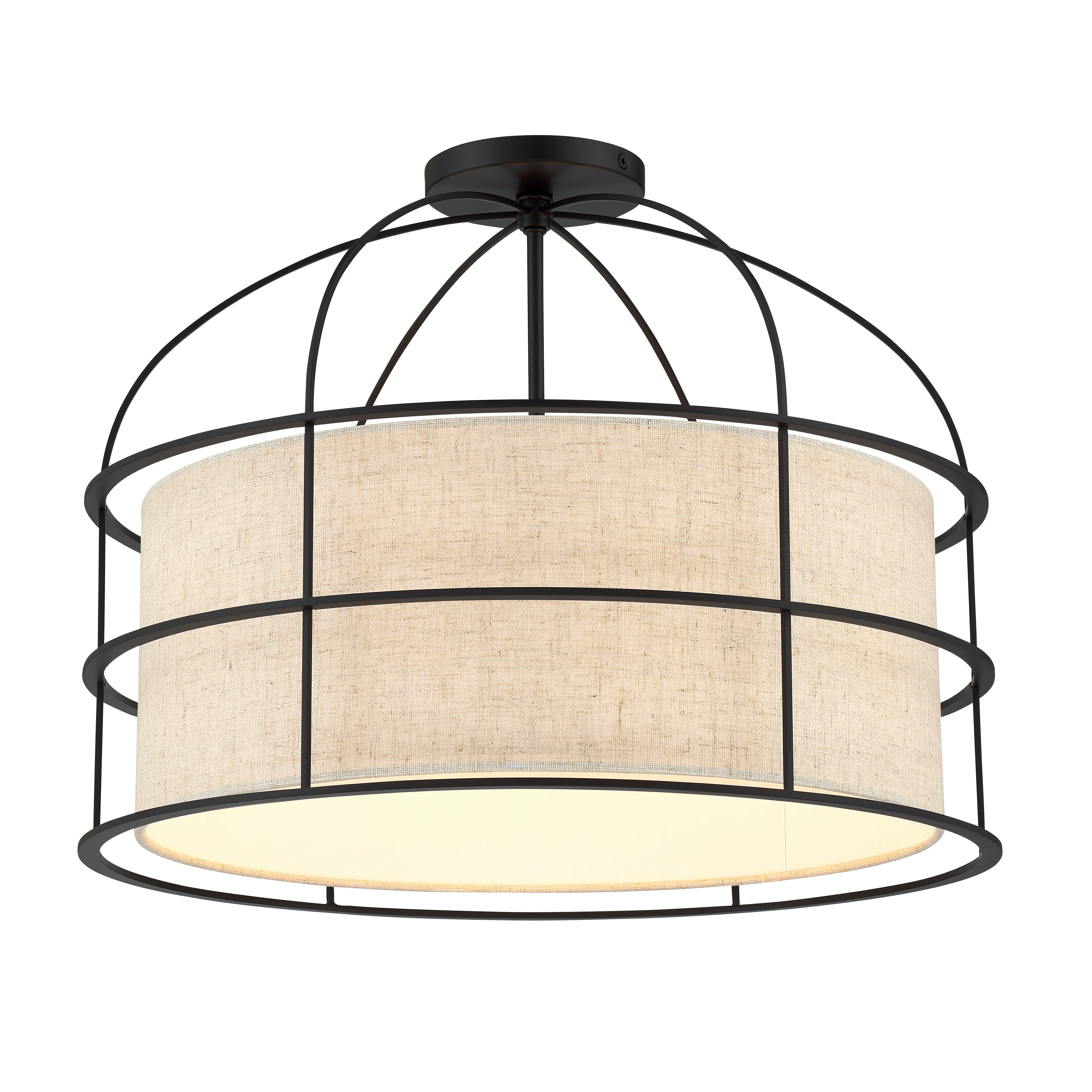 The Gateway Park offers exceptional flexibility with its convertible pendant-to-semi-flush design. The coal black finish and oatmeal fabric shade create a sophisticated contrast that works in both traditional and contemporary spaces. - alternate view