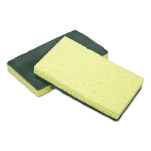 NSN7920016634340, AbilityOne®, SKILCRAFT, Cellulose Scrubber Sponge, Rectangle, 2.75"x4.5", Yellow/Green