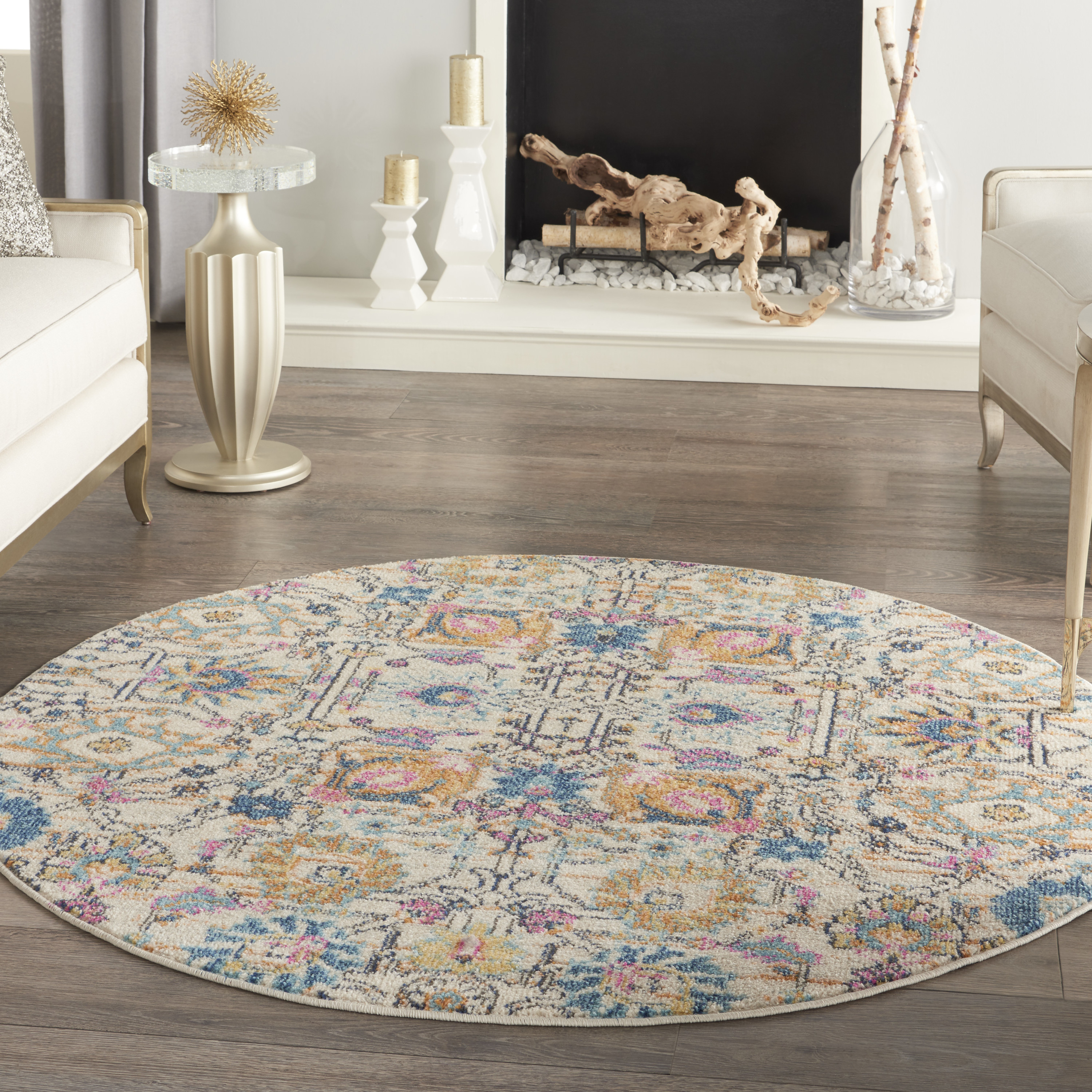 Nourison Passion 5' x Round Ivory Multicolor Bohemian Indoor Rug
