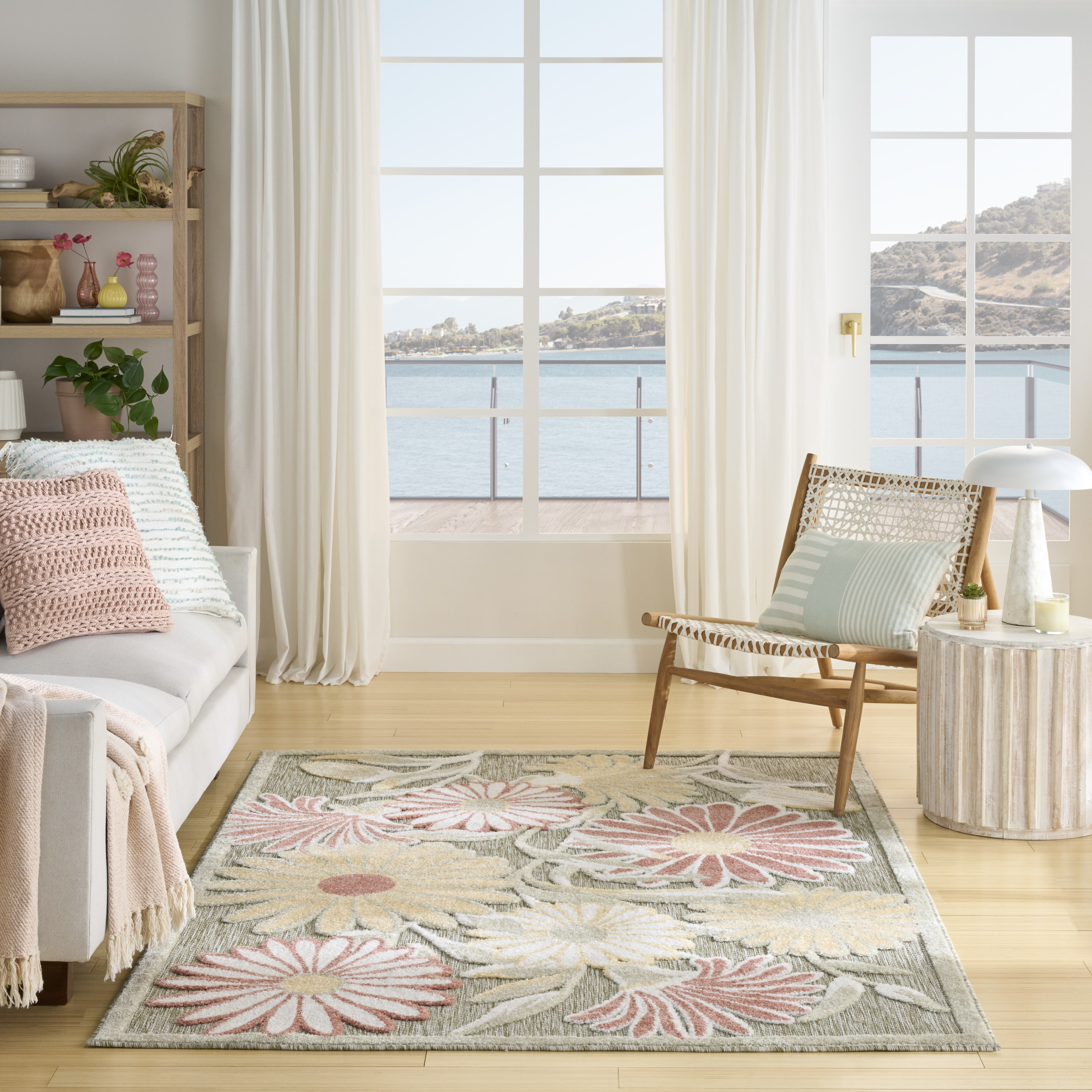 Nourison Aloha 3'6" x 5'6" Sage Rose Outdoor Rug