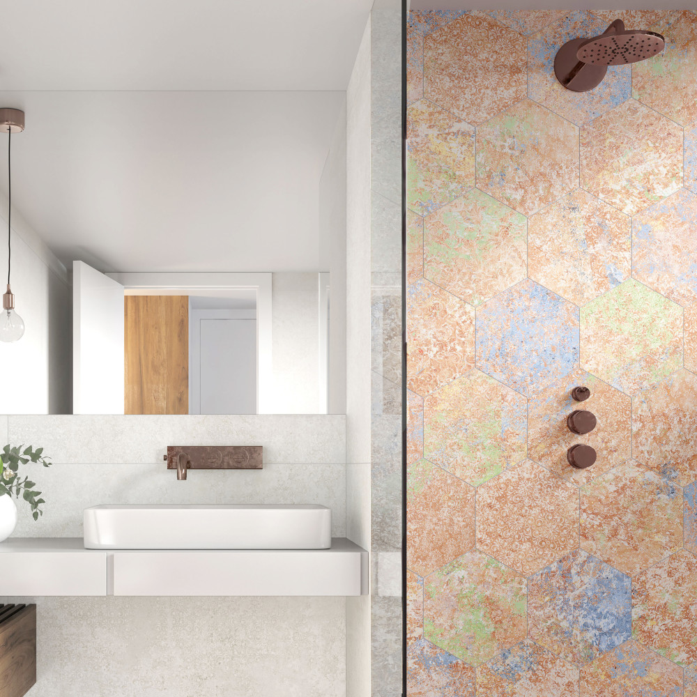 Emotion Hex Red 9-7/8 in. x 11-1/4 in. Porcelain Floor and Wall Tile