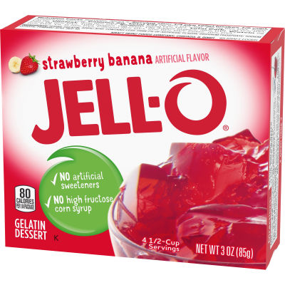 Jell-O Strawberry Banana Gelatin Dessert, 3 oz Box