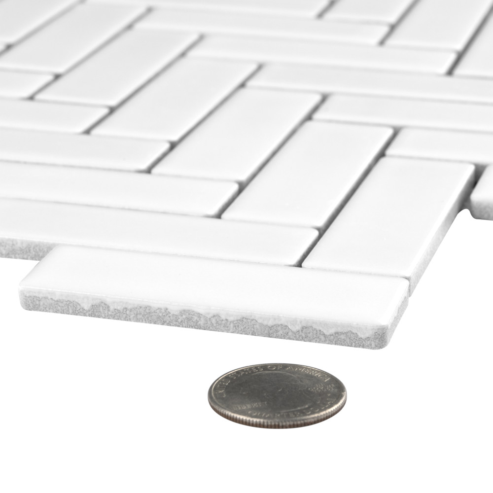 Metro Brick Herringbone Glossy White 10-5/8 in. x 12-1/2 in. Porcelain Mosaic Tile