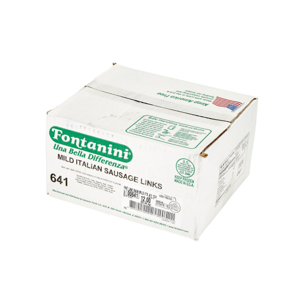 FONTANINI(r) Mild Italian Sausage Link, Raw, Natural Casing, 4/lb, 1/12 lb . C1RA - Front Right Closed Case (Hi Res)